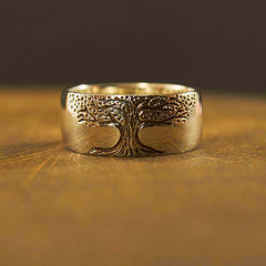 Retro Tree of Life Ring – Carved Alloy Band in Ancient Gold & Antique Silver