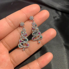 Christmas Tree Rhinestone Earrings – Sparkling Holiday Drop Earrings for Women