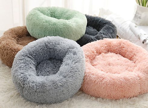 Round Plush Dog Bed – Ultra-Soft Calming Pet Bed for Small Dogs & Puppies