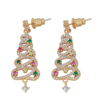 Christmas Tree Rhinestone Earrings – Sparkling Holiday Drop Earrings for Women
