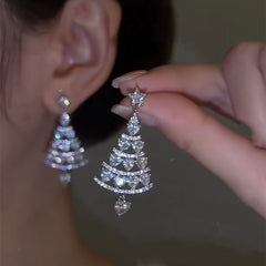 Christmas Tree Rhinestone Earrings – Sparkling Holiday Drop Earrings for Women