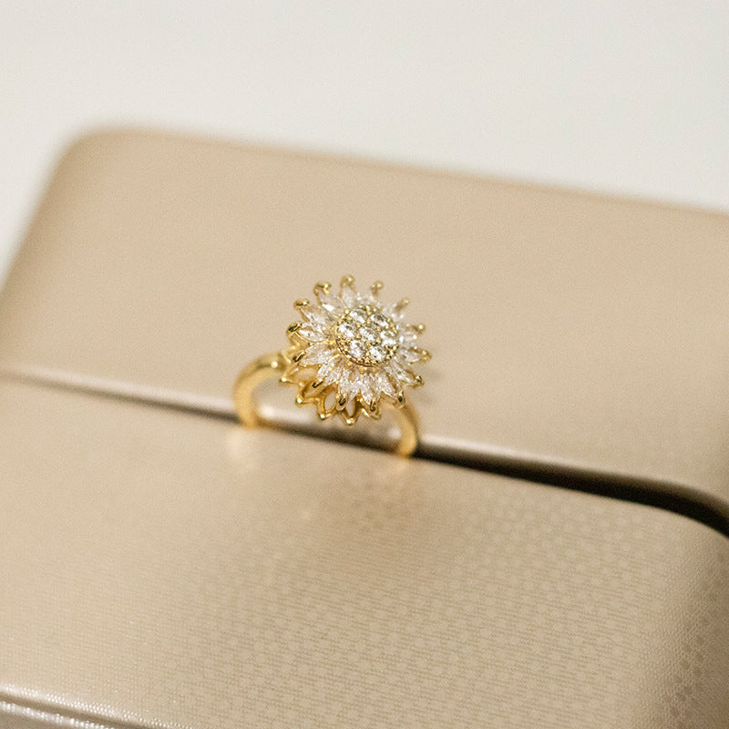 Sunflower Spinner Anxiety Relief Ring – Adjustable Fidget Ring in Gold & Silver